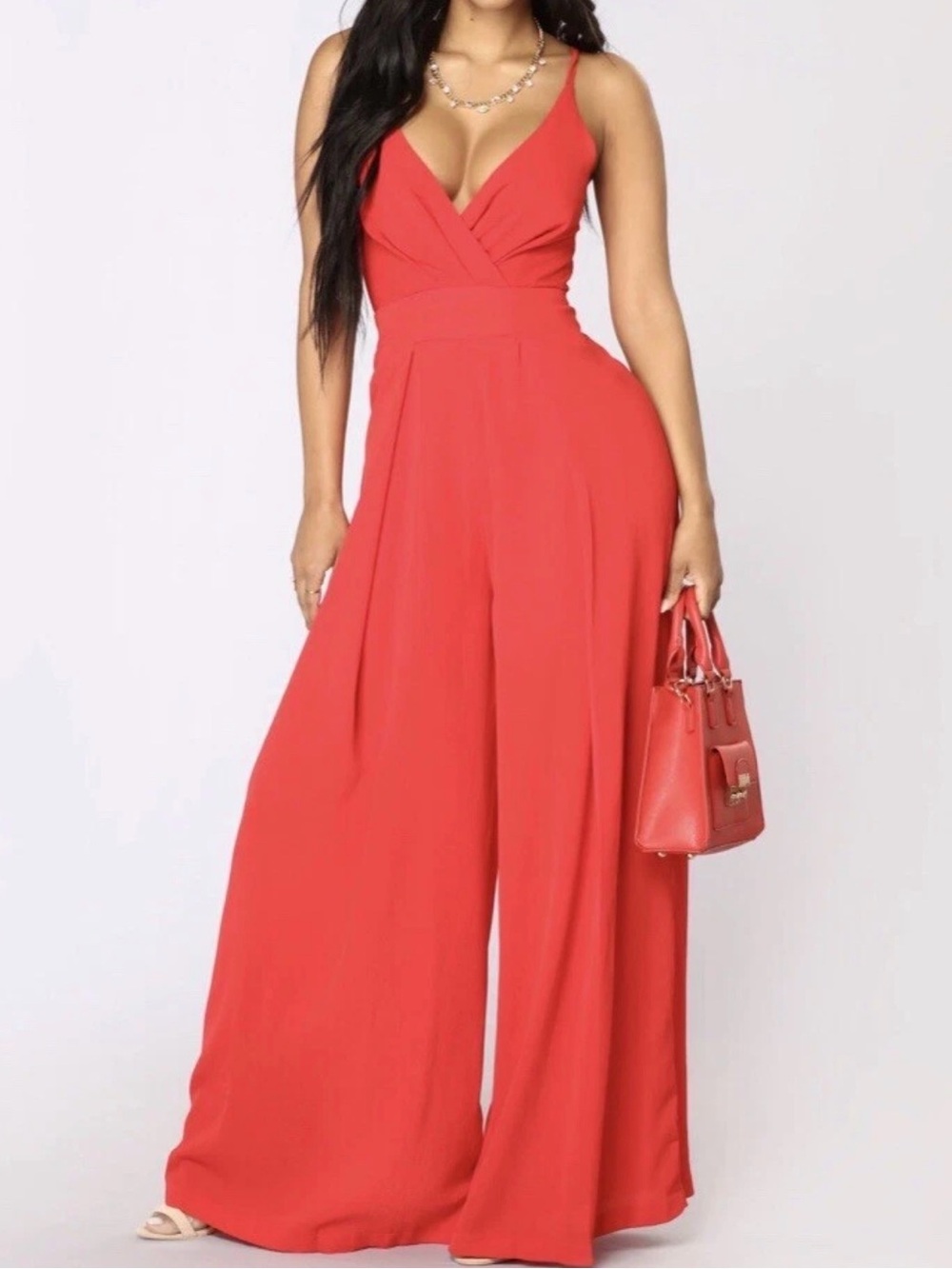 Fashion Nova Red Wide-Leg Jumpsuit